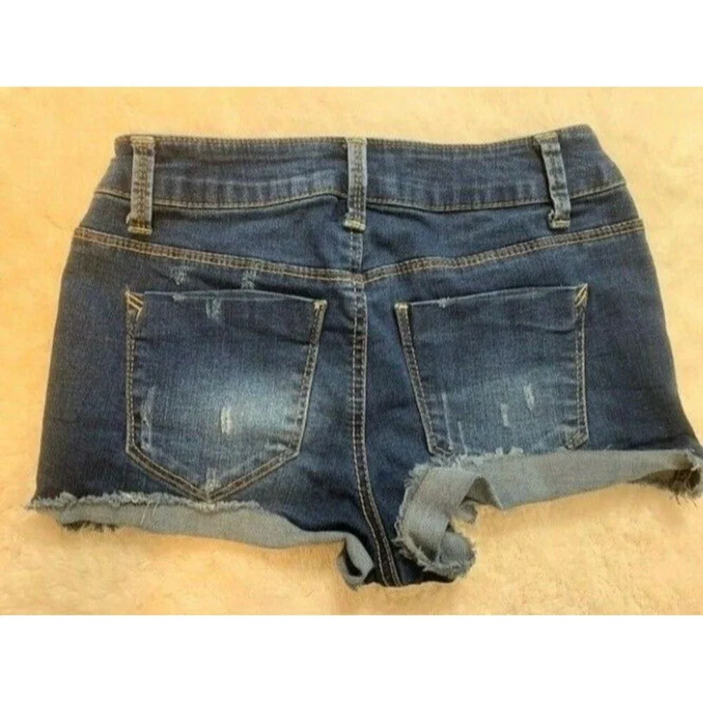 Astor Size 1 Womens Shorts Medium Wash Raw Hem Rip Torn Distress Stretch